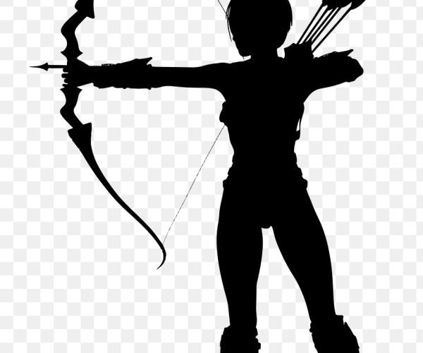 A woman shooting a bow outdoors