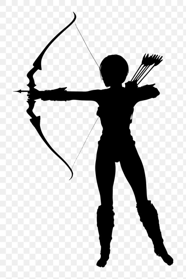 A woman shooting a bow outdoors