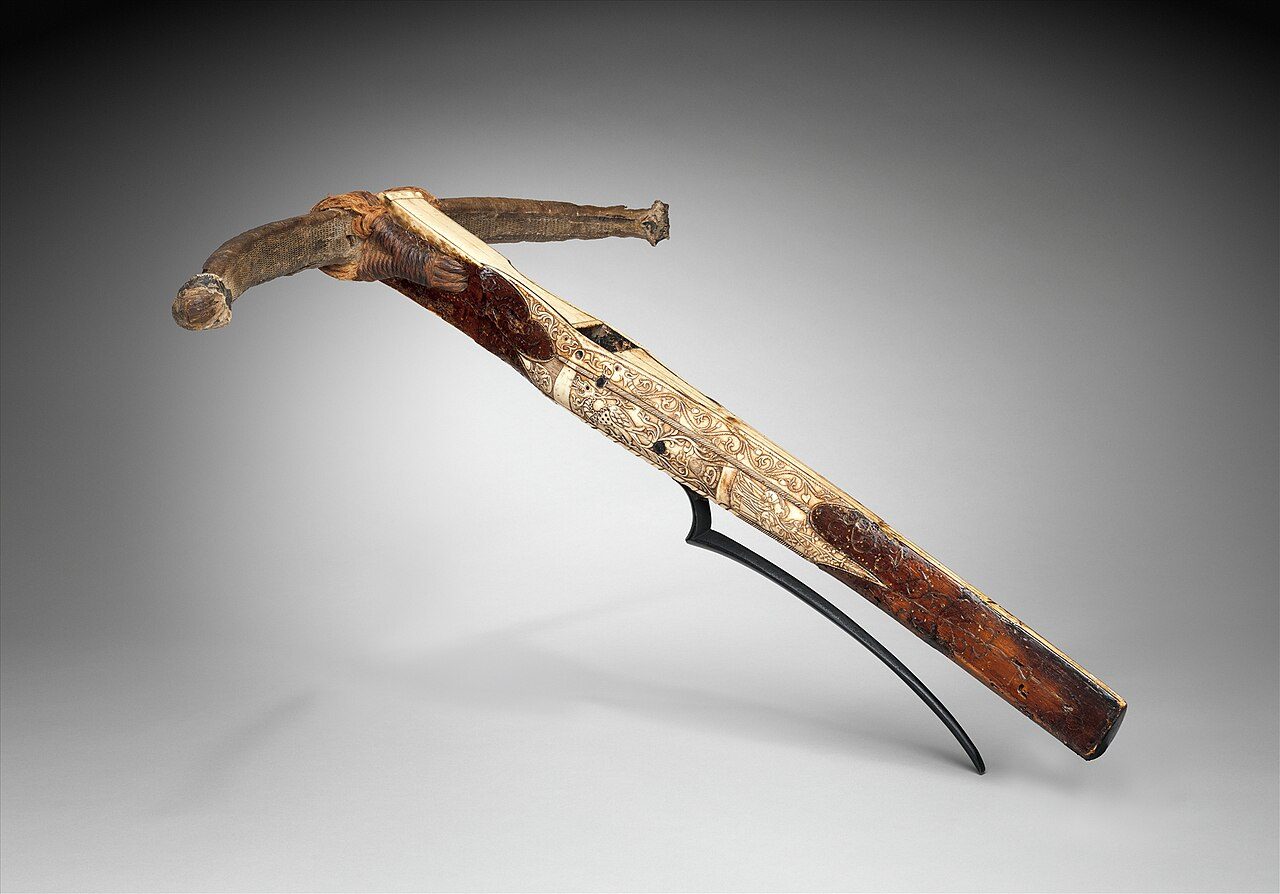 A historic crossbow with its bow arm, from the 15th century